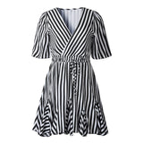 V-Neck Striped Print Dress