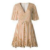 V-Neck Striped Print Dress