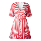 V-Neck Striped Print Dress