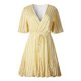 V-Neck Striped Print Dress