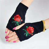 Rose Print Half Finger Gloves