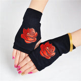Rose Print Half Finger Gloves