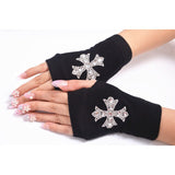 Rose Print Half Finger Gloves